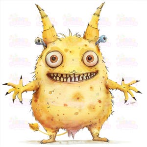 19 Playful Yellow Monster Art Print | Cute Monster Illustration for Kids Room Decor | Whimsical Creature Gift