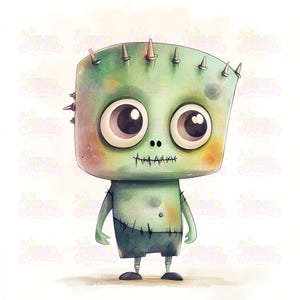 14 cliparts Frankenstein mignon | Monstre vert avec boulons | Illustration ludique d'Halloween | Art Frankenstein adapté aux enfants