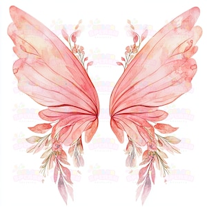 12 clipart de asas de fada rosa claro, arte de berçário em aquarela, ilustração de fada fofa, asas de fantasia, decoração caprichosa, asas rosa mágicas