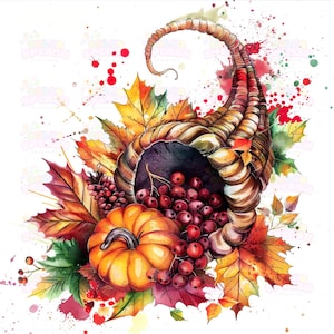 20 Clipart Cornucopia - Decorazioni autunnali e arte del Ringraziamento per illustrazioni del raccolto, artigianato autunnale e stampe stagionali, alta risoluzione