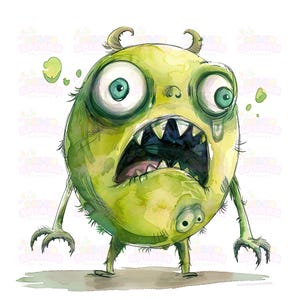 18 Green Monster Mash Art: linda impresión de monstruo para decoración de Halloween / Diseño de dibujos animados caprichoso / Arte de pared espeluznante