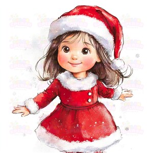 16 Süße Illustration eines 3-jährigen gleichaltrige Mädchen Verkleiden sich als Weihnachtsmann, wunderliche Weihnachten Kunstdruck für Kinder Dekor, hohe Auflösung