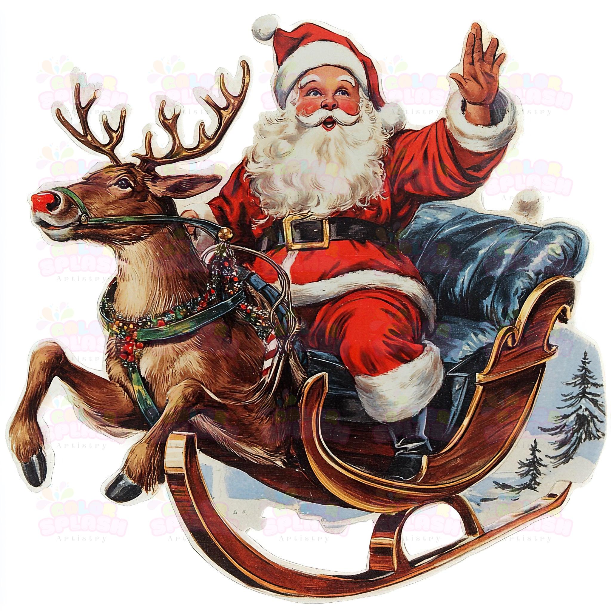 16 ポップアートの面白いサンタクロースのクリップアート | そりを引く