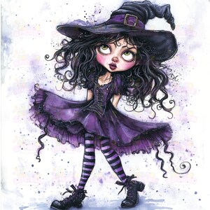 14 caricaturas de brujas caprichosas de una adolescente haciendo muecas / Arte divertido de brujas / Clipart divertido de Halloween