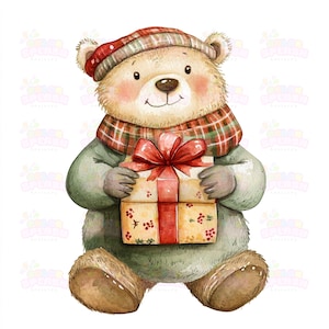 15 Festive Teddy Bear Christmas Art | Holiday Bear Decor | Cute Christmas Teddy Plush | Christmas Nursery Gift, High Resolution