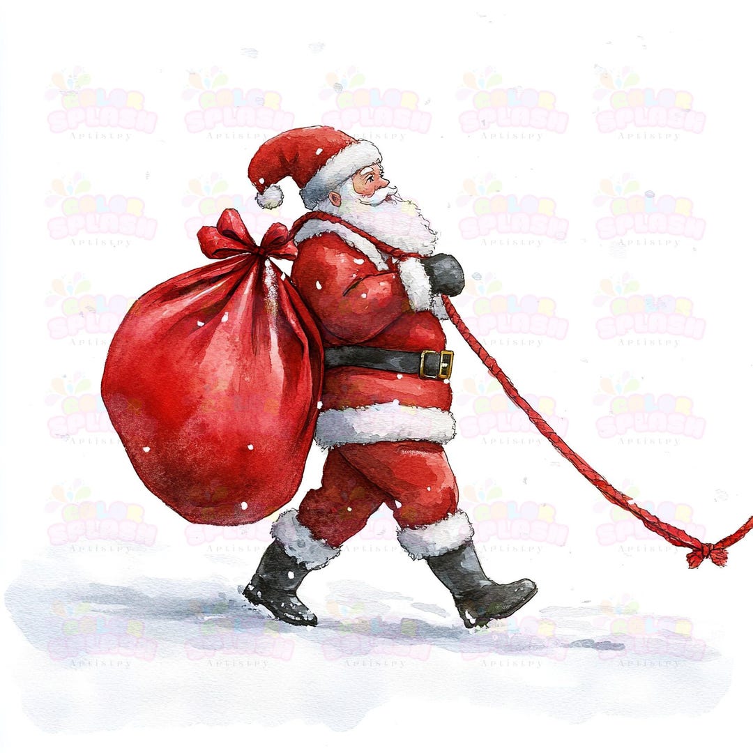 16 サンタクロースのイラスト | 雪の中でプレゼントの入った巨大な赤い