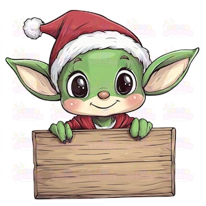 17 Clipart di elfi carini / Adorabile elfo dei cartoni animati con cappello di Natale che tiene un cartello in legno / Decorazioni per le feste / Download digitale