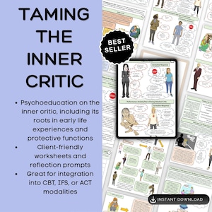 Cuaderno de trabajo sobre la crítica interna, hoja de trabajo terapéutica, autoayuda, sistemas familiares internos, consejero escolar, sanación del niño interior, esquema, trauma TCD