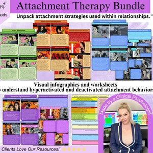 May include: A digital download bundle of printable worksheets and infographics about attachment styles. The bundle includes information about secure, anxious-preoccupied, dismissive-avoidant, and fearful-avoidant attachment styles. The worksheets and infographics are designed to help people understand their own attachment style and how it affects their relationships. The bundle is made by a clinical psychologist.