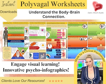 Polyvagal Theory, Polyvagal Worksheets, Emotional Regulation, Trauma Worksheets, Counselling worksheet, PTSD, EMDR, Psychologist Planner