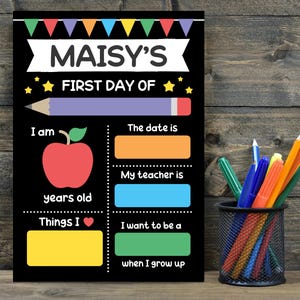 Enseigne Premier jour d'école A4 | Personnalisé ou vierge | Carton réutilisable effaçable à sec | Accessoire photo pour la rentrée des classes | Souvenir d'une étape importante pour les enfants