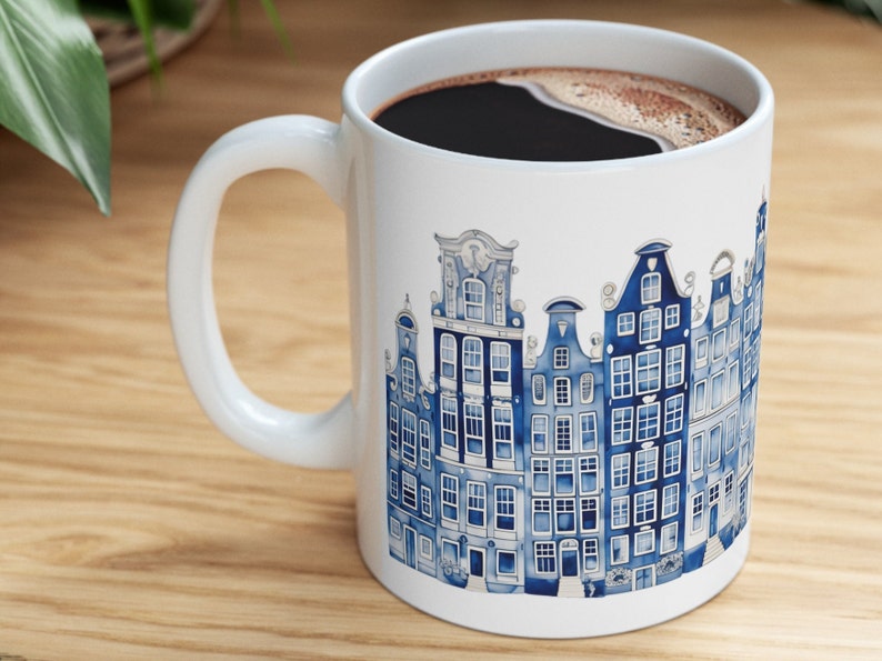 Coffee Mug Amsterdam Canal Houses Watercolor Delft Blue Style Designer ...
