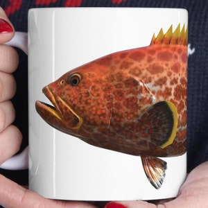 Coffee Mug Yellowfin Grouper Fish Illustration Angler Art Original Designer Fisherman Gift