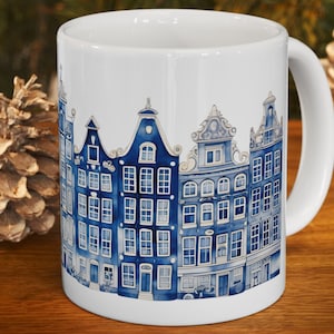 Coffee Mug Amsterdam Canal Houses Watercolor Delft Blue Style Designer ...