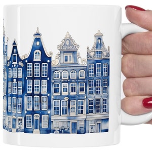 Coffee Mug Amsterdam Canal Houses Watercolor Delft Blue Style Designer ...
