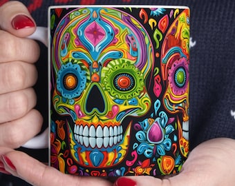 Tazza da caffè Teschi Giorno dei morti Arte popolare messicana Espressionismo psichedelico Design Regalo