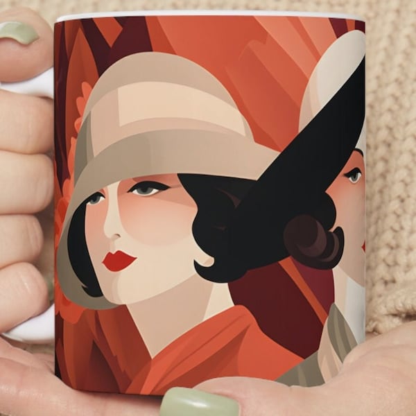 Coffee Mug Three Women 1930s Fashion Vintage Style Graphic Original Art Designer Gift