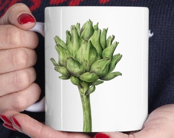 Coffee Mug Artichoke Drawing Colored Illustration Gardener Gift Nature Lovers Vegetable Vegetarian