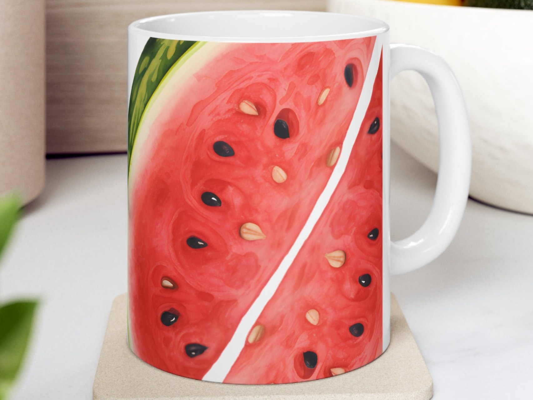 Rustic Farmhouse Watermelon Glass Mug with Straw