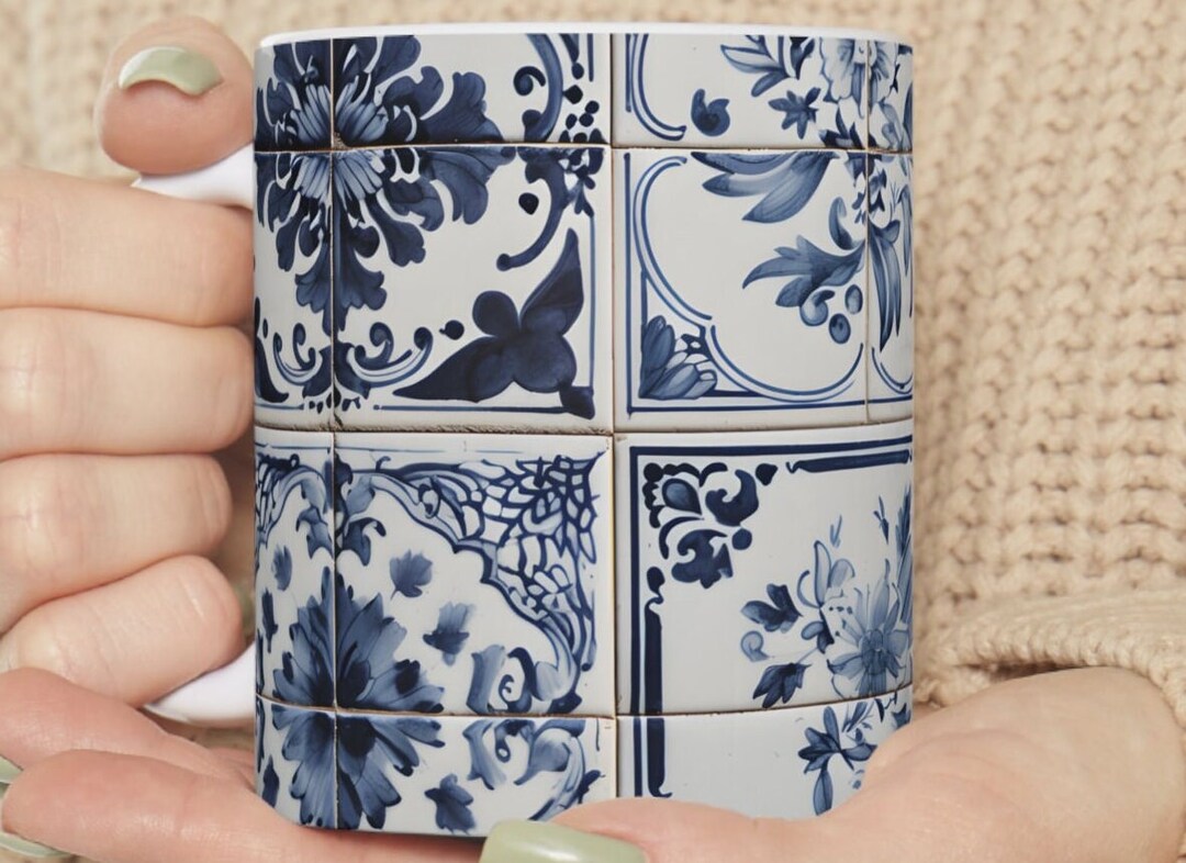 Coffee Mug Antique Tiles Delft Blue Design Dutch Style Delftware ...