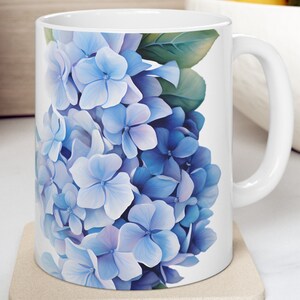 Coffee Mug Blue Hydrangea Blossoms Floral Painting Original Art Designer Gift Flower Lovers
