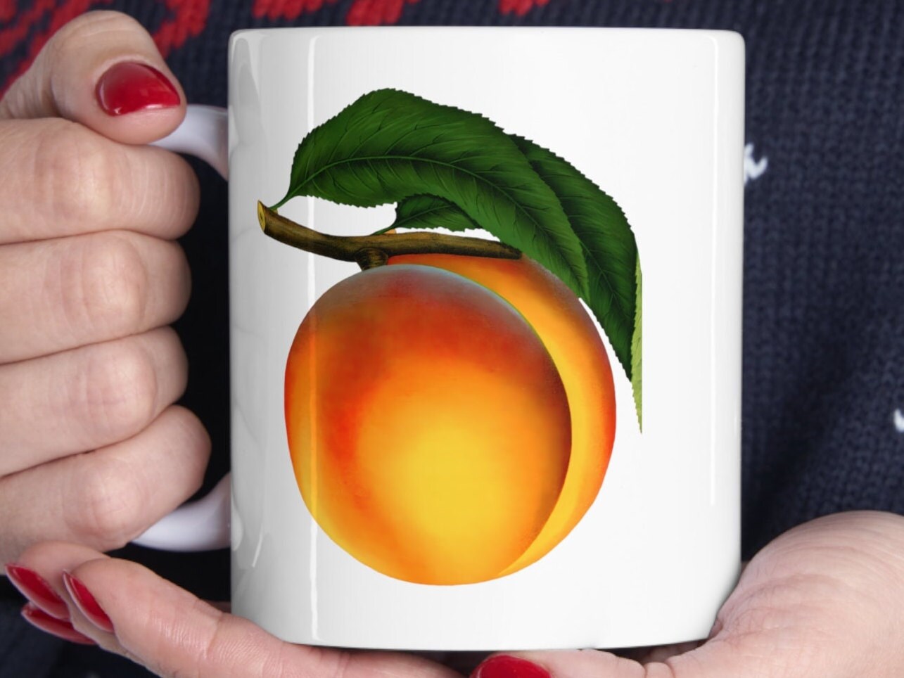 Elberta Peach Block Print Fruit Linocut Black and White Print