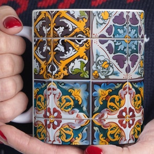 Coffee Mug Majolica Tiles Antique Hand-Painted Spanish Style Designer Gift