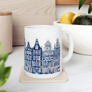 Coffee Mug Amsterdam Canal Houses Watercolor Delft Blue Style Designer ...