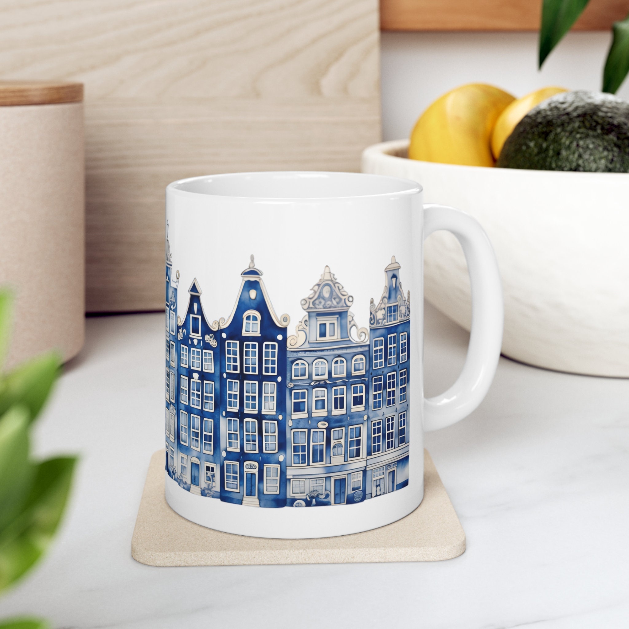Coffee Mug Amsterdam Canal Houses Watercolor Delft Blue Style Designer ...