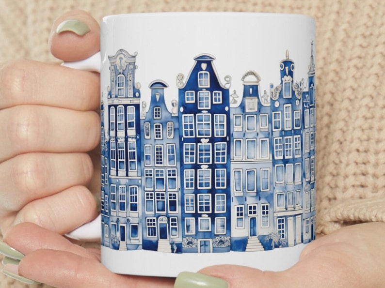 Coffee Mug Amsterdam Canal Houses Watercolor Delft Blue Style Designer ...