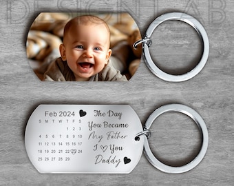 First Fathers Day Gift, Personalized Gifts For Dad, Personalized Photo Keychain, The Day You Became My Daddy, New Dad Keychain ,Daddy Gift