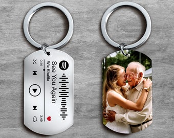 Custom Music Song Keyring, Spotify Code Photo Keyring, Memorial Keepsake, Unique Sympathy Gift, Souvenir gift, In Memory of Grandpa