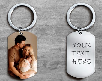 Llavero de imagen personalizado, llavero de texto personalizado, llavero de imagen de doble cara, regalo de aniversario, regalo para él, regalos del día de la madre