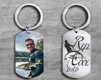 Reel Cool Dad Keychain , Custom Kids Picture Keychain for Dad , Picture Keychain for dad , Personalized Keychain, Photo Gifts For Men