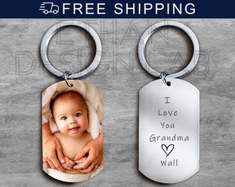 I Love You Grandma, Custom Kids Picture Keychain for Grandma, Picture Keychain for dad, Personalized Keychain, Photo Gifts For Men