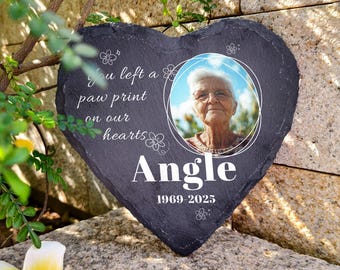 Personalized Heart Slate Memorial Plaque: Custom Photo Garden Stone