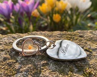 Cute Heart Keychain, Custom Name Keyring, Personalized Gift for Her, Minimalist Bag Charm, Birthday Friendship Gift