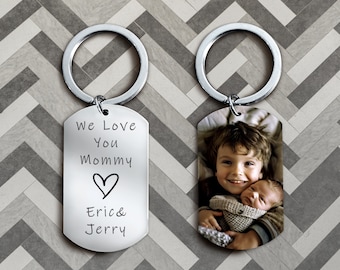 Porte-clés personnalisé avec photo pour mère, Porte-clé photo personnalisé, Porte-clés maman On t'aime, Cadeaux photo pour maman, Cadeaux pour la fête des Mères