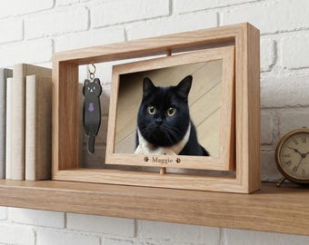 Personalized Cat Photo Frame, Rotating Cat Picture Frame, Custom Cat Memorial Frame, Pet Lover Gift, Dog Cat Photo Frame Decor