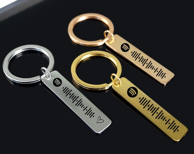 Custom Music Song Keyring | Spotify Code Keyring | Personalised Keyring | Personalised Keychain | Engraved Keychain | Gold Silver Black Key