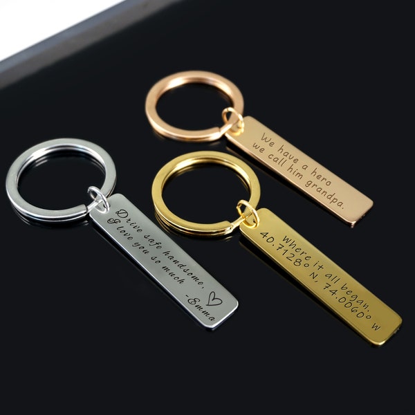 Custom Engraved Keychain, Personalized Stainless Steel Keychains, Handwritten Keychain, Mom Birthday Gift, Laser engraved Key Chain
