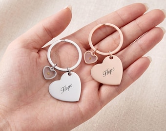 Personalized Heart Keychain, Memorial Mustard Seed Gift, Custom Engraved Keyring, Sympathy Gift, Meaningful Gift for Her