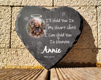 Custom Photo Heart Memorial Stone: Personalized Slate Grave Marker