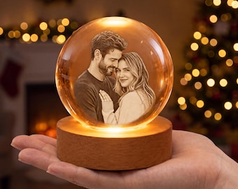 Personalized Photo Crystal Ball Night Light, Custom Anniversary Gift, Romantic LED Keepsake, Wedding Gift for Her or Him
