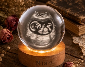 Personalized Ultrasound Crystal Ball Night Light, Baby Keepsake Lamp, Pregnancy Gift, New Mom Gift, Nursery Decor, Custom Baby Gift