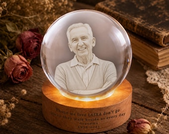 Personalized Memorial Photo Crystal Ball Night Light, Custom Sympathy Gift, In Loving Memory Keepsake, Loss of Loved One Gift