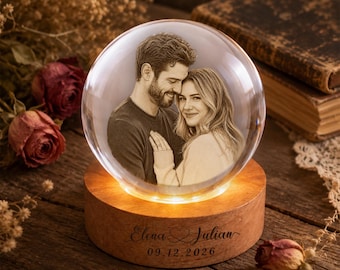 Personalized Photo Crystal Ball Night Light, Custom Anniversary Gift for Couples, Romantic LED Keepsake, Wedding Gift for Her or Him