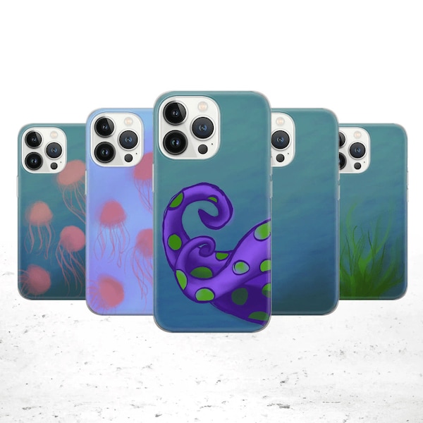 Marine life Phone Case Octopus Cover for iPhone 14 13 12 Pro 11 XR 8 7, Samsung S23 S22 A73 A53 A13 A14 S21 Fe S20, Pixel 7 6A