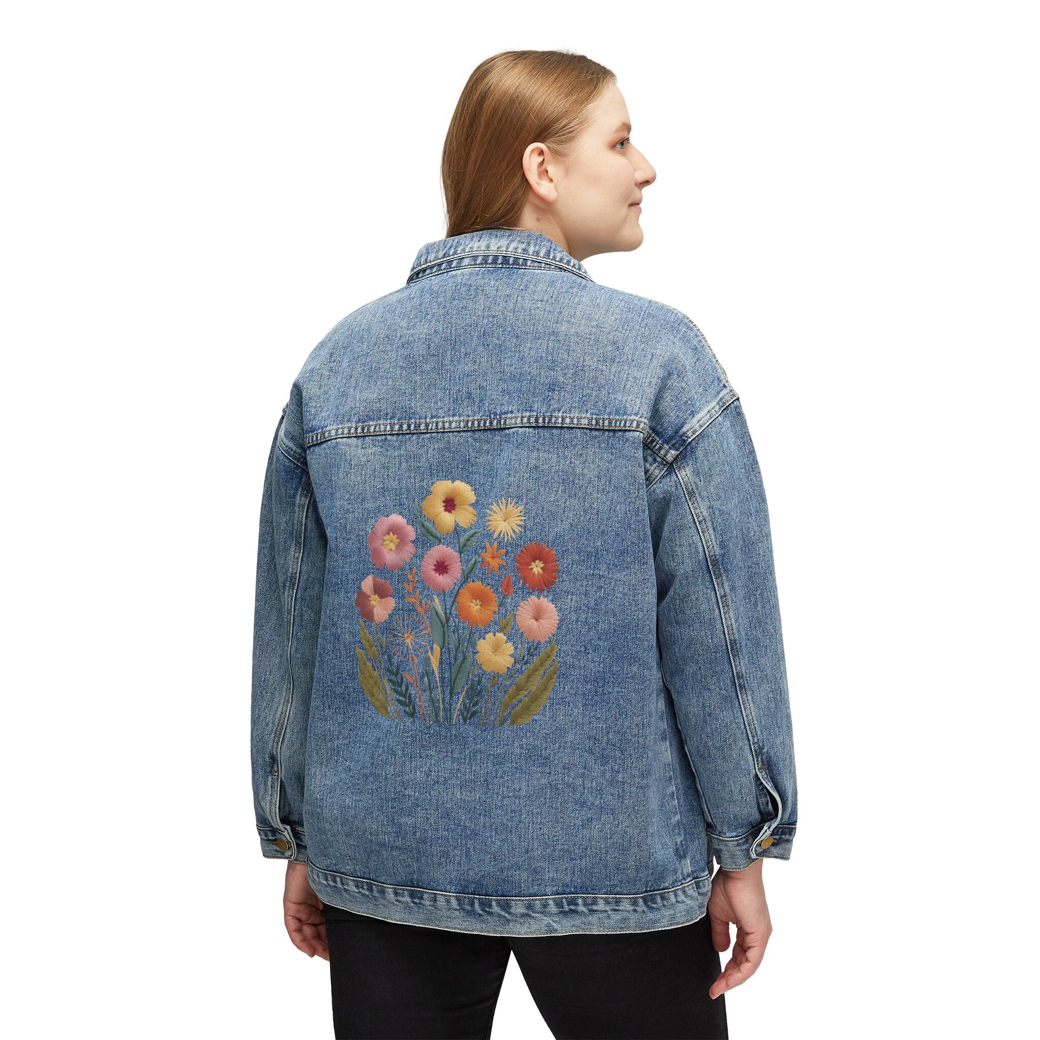 Giacca in jeans con ricamo a punto croce WildFlowers in