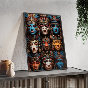 Big Poster with Wooden frame of Aztec Queens, Ethnic Poster comes with a protective glass cover. Elegant home decor.